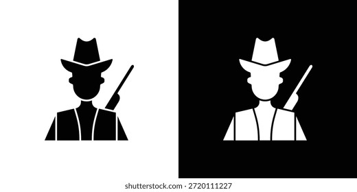 Icono de cazador ilustraciones gráficas planas simples. Vector de silueta blanco y negro