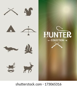 HUNTER ICONS COLLECTION. Set of graphic elements. Editable vector illustration file.