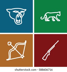 hunter icons set. Set of 4 hunter outline icons such as panther, bow