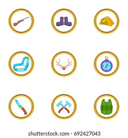 Hunter icons set. Cartoon set of 9 hunter vector icons for web isolated on white background