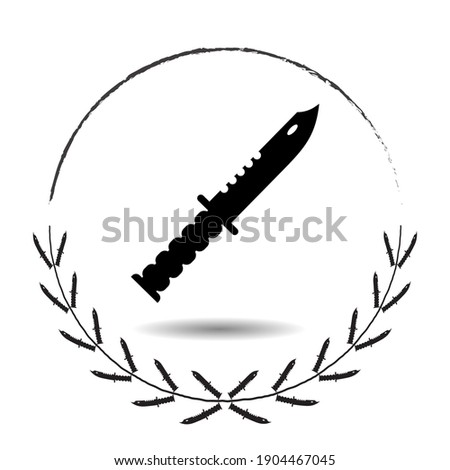 hunter knife icon in wreath made of knives. cyber sport csgo award concept. Vector illustration