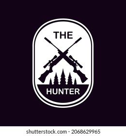 Hunter logo with black background. Hunting and camping adventures in the forest. Vector illustration design for logo, icon, badges, banner, sticker, template