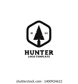 Hunter logo design with arrow head icon vector template