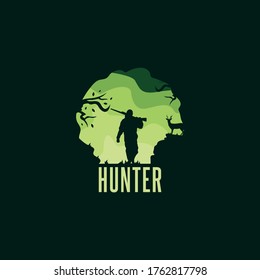 Hunter logo design with deer and tree gradient .