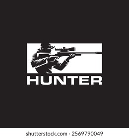 hunter logo holding rifle vector illustration design suitable for hunting club