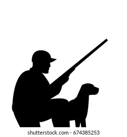 hunter man and dog icon - vector illustration