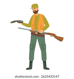 Jäger navigiert durch die Wildnis, hält einen Kompass und ein Gewehr, vorbereitet für die Natur