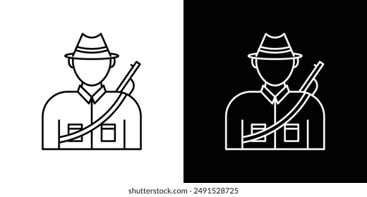 Hunter outlined icon set in black and white colors