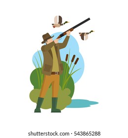 Hunter And Prey. Duck Hunting And Hunter Icon. Vector Illustration