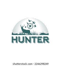 Hunter ranch deer and bird logo and vector
