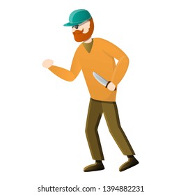 Hunter ready for knife fight icon. Cartoon of hunter ready for knife fight vector icon for web design isolated on white background