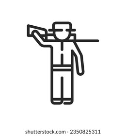 Hunter with Rifle Gun Icon. Vector Linear Illustration of  Wild Hunting and Shooting Adventure. 