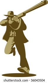 Hunter running and aiming a rifle at you