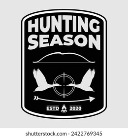 Hunter Season Goose Bird Logo Emblem Black and White Vintage Vector