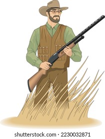 Hunter with Shotgun Vector Illustration