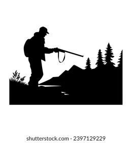 Hunter silhouette. Hunter black icon on white background