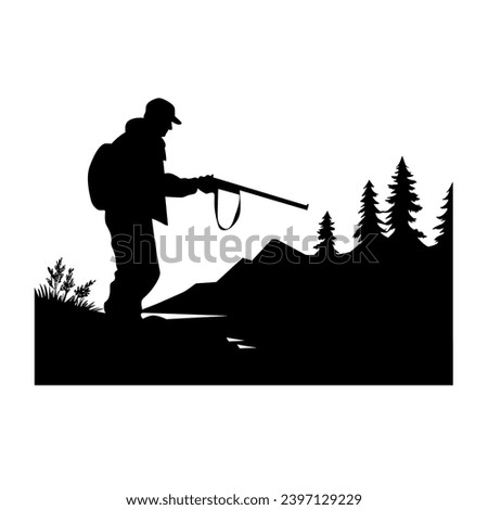 Hunter silhouette. Hunter black icon on white background [[stock_photo]] © 