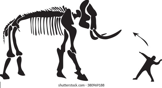 Hunter Silhouette Mammoth Skeleton And A Spear Man