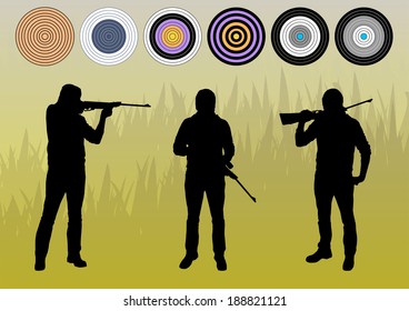 Hunter silhouette vector background concept with aims