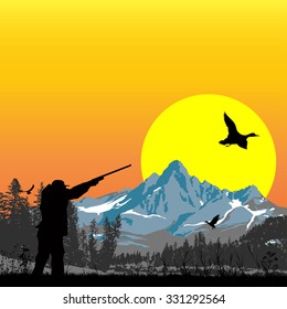 Hunter Silhouetted Shooting 