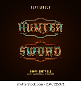 hunter and sword fantasy medieval rpg game logo text effect with frame