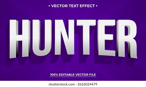 Hunter projeto de modelo de efeito de texto com estilo 3d uso para marca e logotipo de negócios