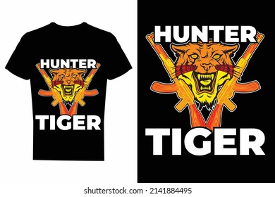 Hunter t-shirt design. Hunting t-shirt design. Tiger t-shirt design. 