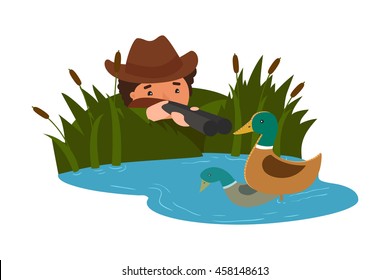 Hunter vector character illustration in flat cartoon style isolated on white background.