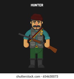 hunter. Vector illustration, flat, cartoon style