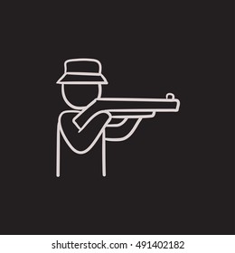 Jäger, Vektorgrafik Symbol einzeln auf Hintergrund. Handgezeichnete Jägersymbol. Hunter-Sketch-Symbol für Infografik, Website oder App.