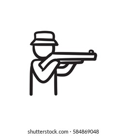 Icono de esbozo del vector Hunter aislado en el fondo. Icono de Hunter dibujado a mano. Icono de boceto de cazador para infografía, sitio web o aplicación.
