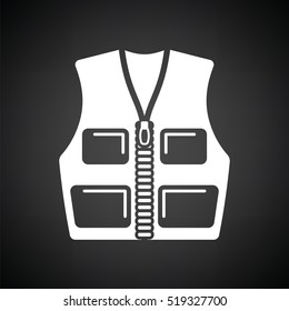 Hunter vest icon. Black background with white. Vector illustration.