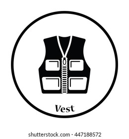 Hunter vest icon. Thin circle design. Vector illustration.