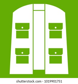 Hunter vest icon white isolated on green background. Vector illustration