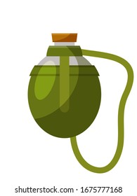 Hunter water bottle flask isolated on white background. Leather green flask for liquid storage to prevent thirst during hunt. Personal accessory. Hunting season. Winebag. Vector illustration