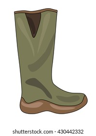 Hunters boot in cartoon style. Vector illustration. Hunting, isolated object on white background