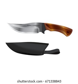 Hunters knife with case isolated on white background