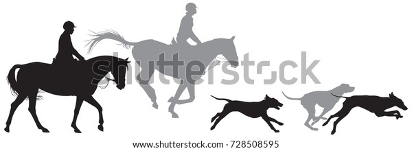 猟師の馬と猟犬のシルエット キツネ狩り 猟犬のベクターイラスト のベクター画像素材 ロイヤリティフリー
