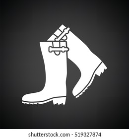 Hunter's rubber boots icon. Black background with white. Vector illustration.