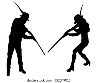  hunters with a shotgun in the forest