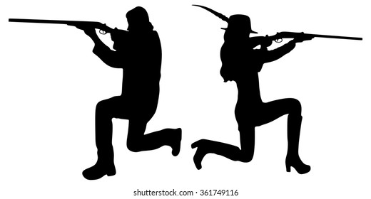 hunters with a shotgun in the forest