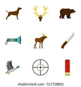 Hunting of animals icons set. Flat illustration of 9 hunting of animals vector icons for web