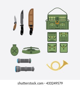 Hunting attributes. Hunting illustrations. Items for hunting and hunter facilities.