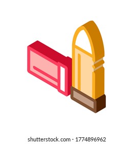 Vector de iconos de viñeta de caza. Signo de la bala de caza isométrica. ilustración de símbolo aislado de color