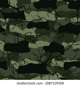 Hunting camouflage with branches. Forest pattern.