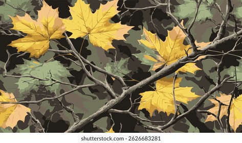 Hunting camouflage modern pattern,  real tree forest camouflage seamless pattern.