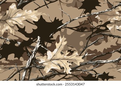 Hunting camouflage modern pattern, vector military print. real tree forest camouflage seamless pattern