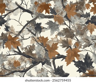 Hunting camouflage modern pattern, vector military print. real tree forest camouflage seamless pattern