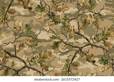 Hunting camouflage modern pattern, vector military print. real tree forest camouflage seamless pattern
