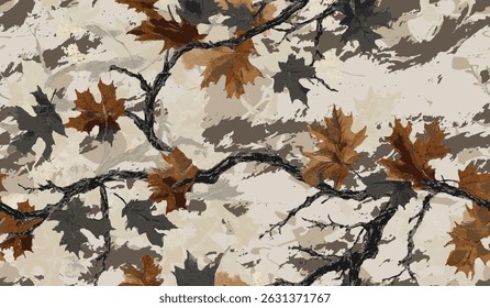 Hunting camouflage modern pattern, vector military print. Real tree forest camouflage seamless pattern